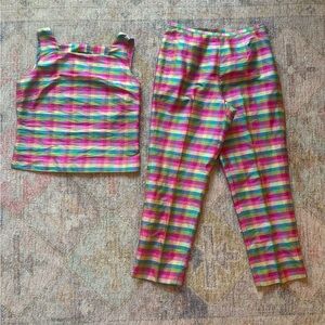 Vintage Vibrant 100% Silk 2 Piece Set Multicolor Plaid/checker